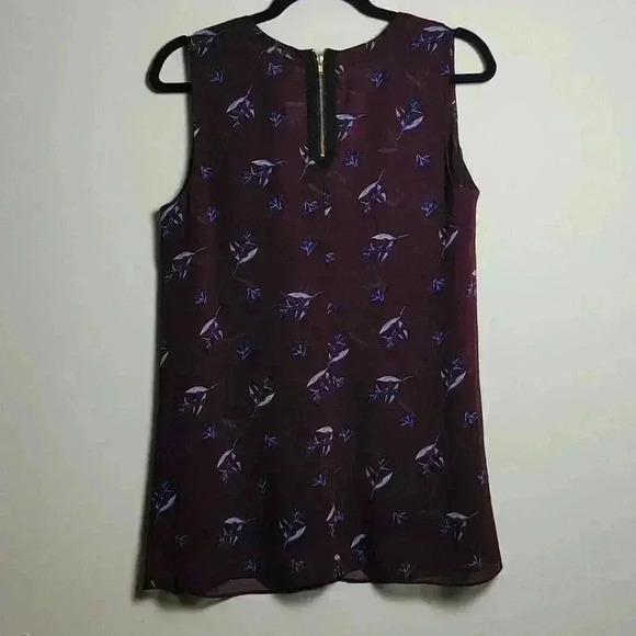 CABI Icy Floral Bouquet Blouse Maroon Sleeveless Layered Tank Size Small - Picture 6 of 9